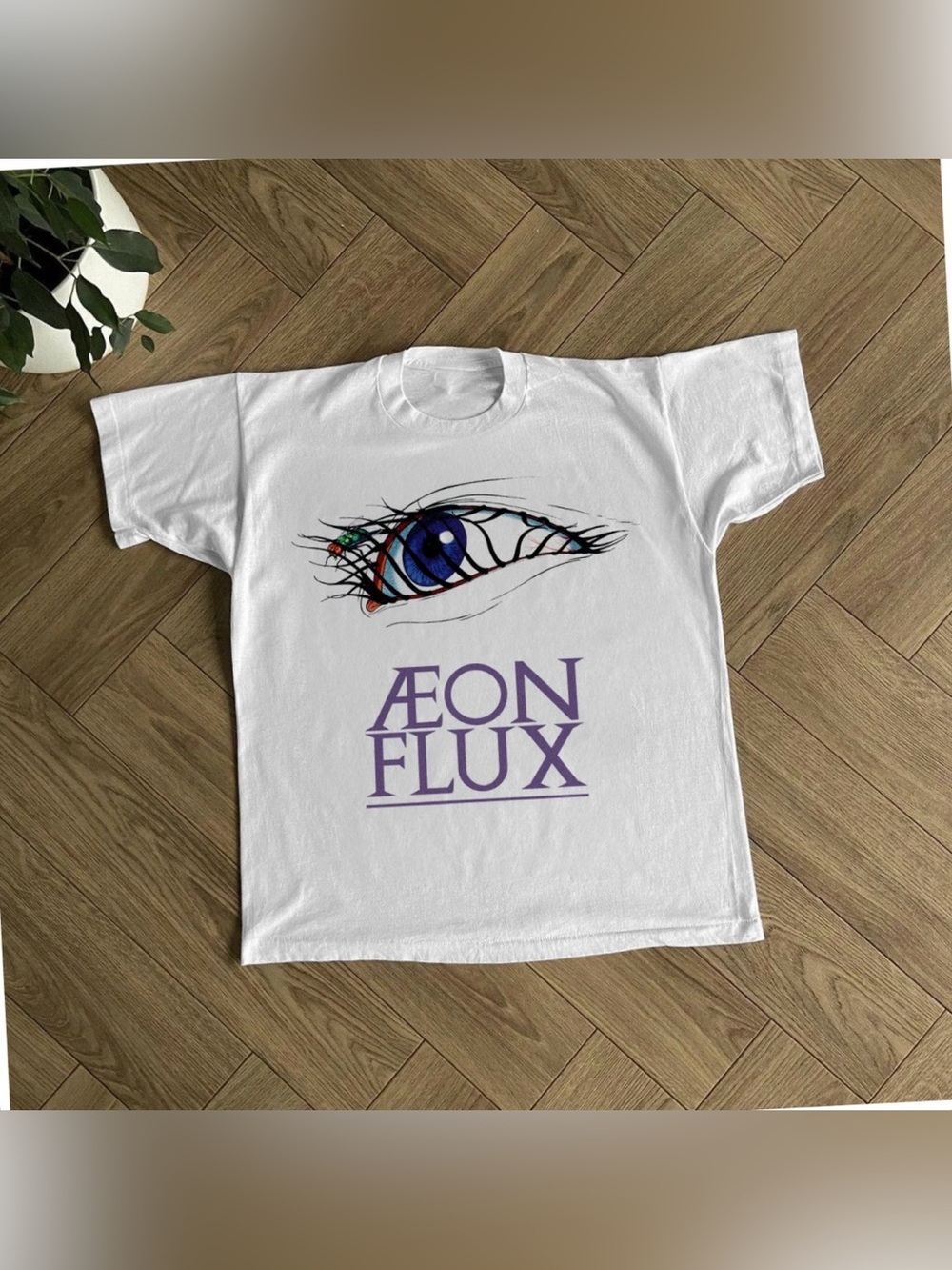 Gildan White Short-Sleeve Tee with Purple Blue Eye Graphic
